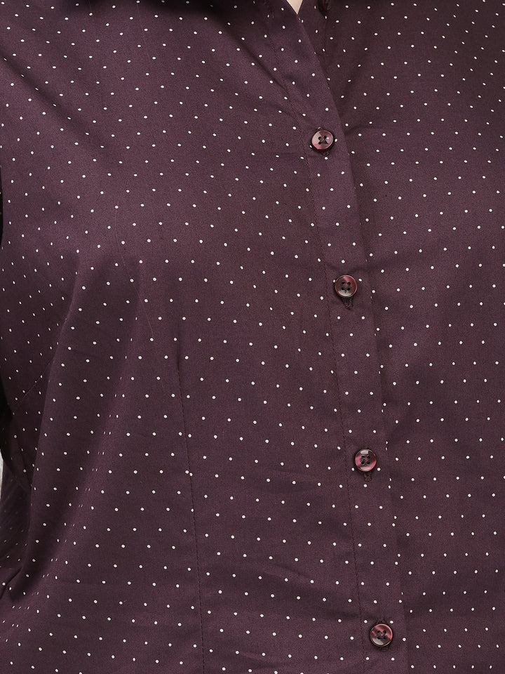 maroon polka dot top