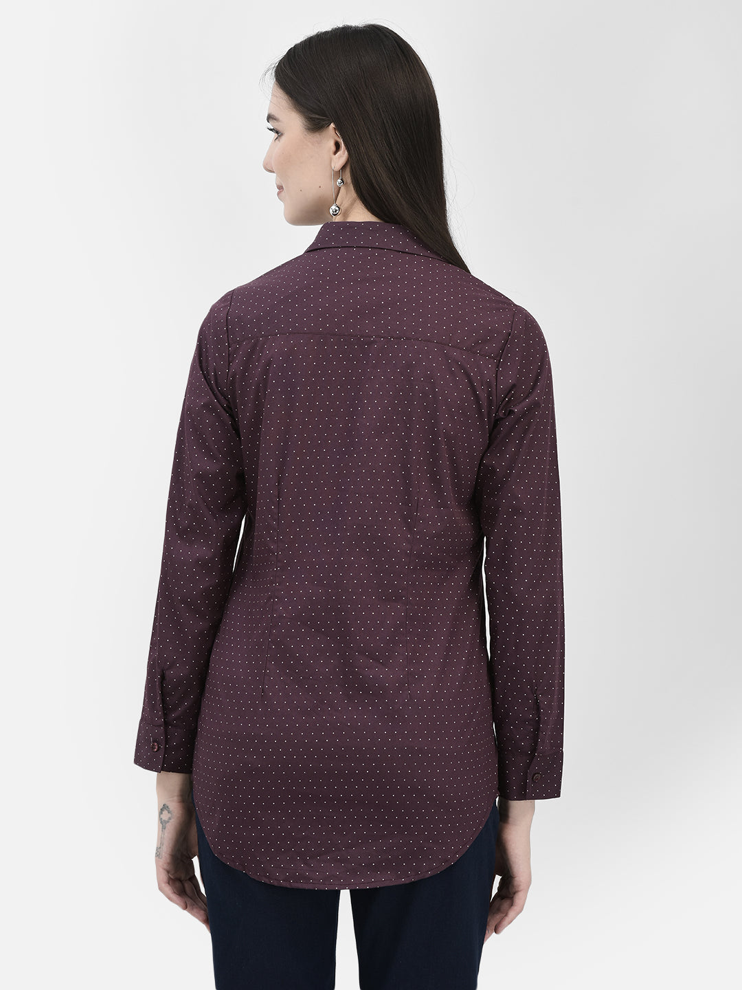 Maroon Polka Dots Shirt-Women Shirts-Crimsoune Club