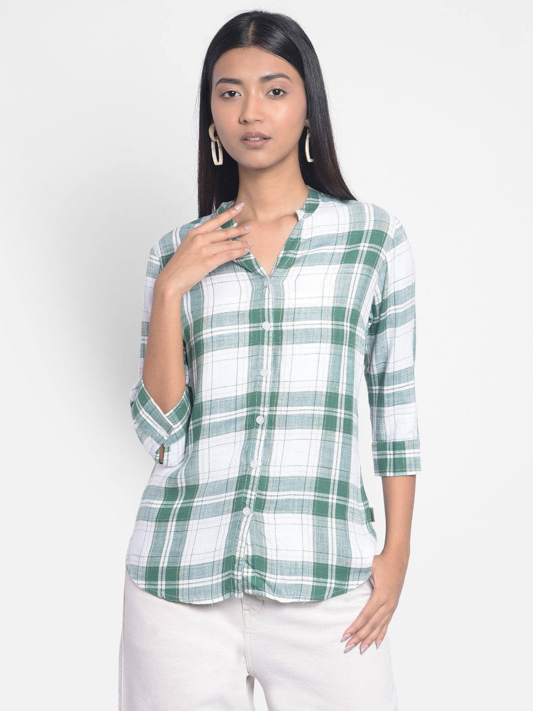 Green Checked Shirts-Women Shirts-Crimsoune Club