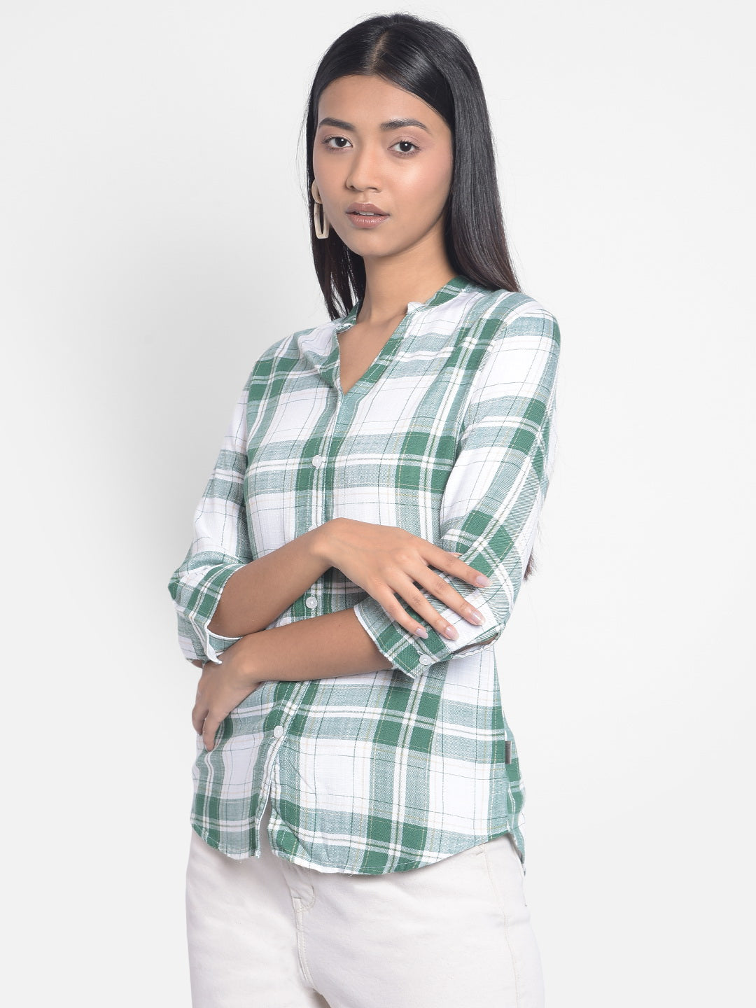 Green Checked Shirts-Women Shirts-Crimsoune Club