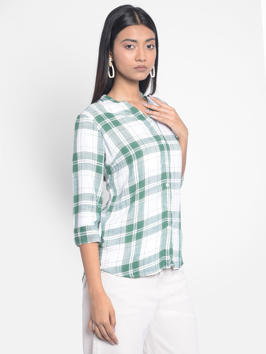 Green Checked Shirts-Women Shirts-Crimsoune Club