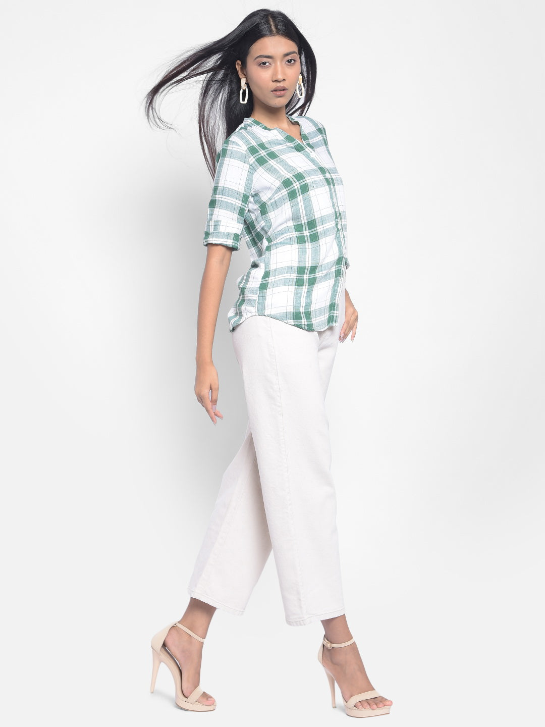 Green Checked Shirts-Women Shirts-Crimsoune Club