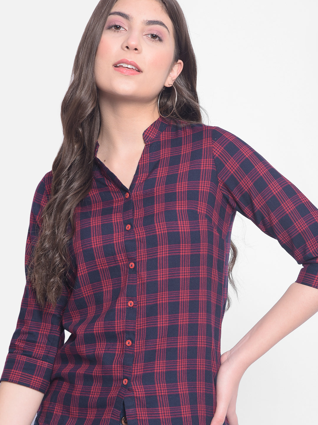 Red Checked Shirt-Women Shirts-Crimsoune Club