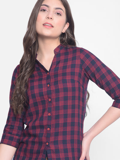 Red Checked Shirt-Women Shirts-Crimsoune Club