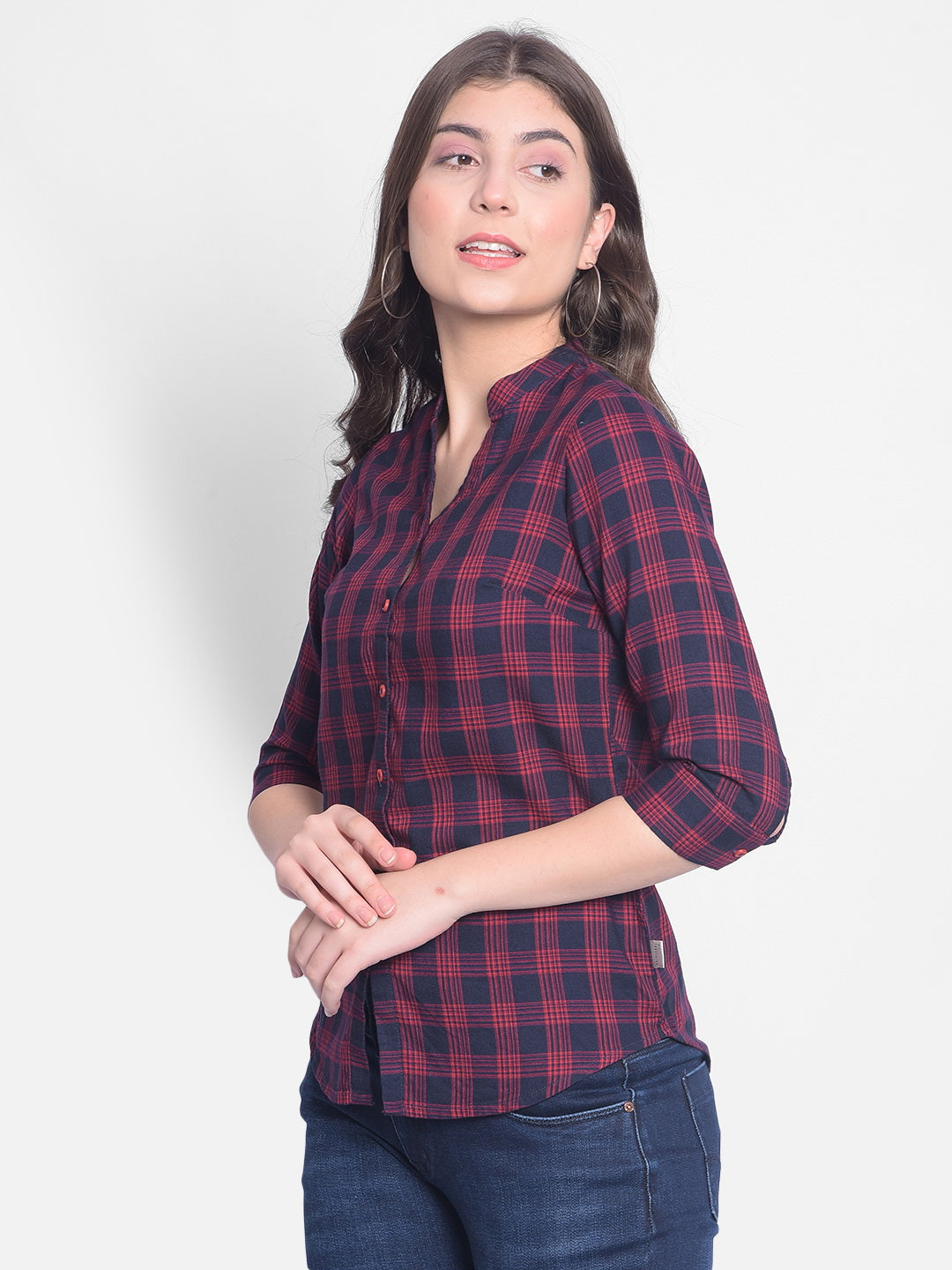 Red Checked Shirt-Women Shirts-Crimsoune Club