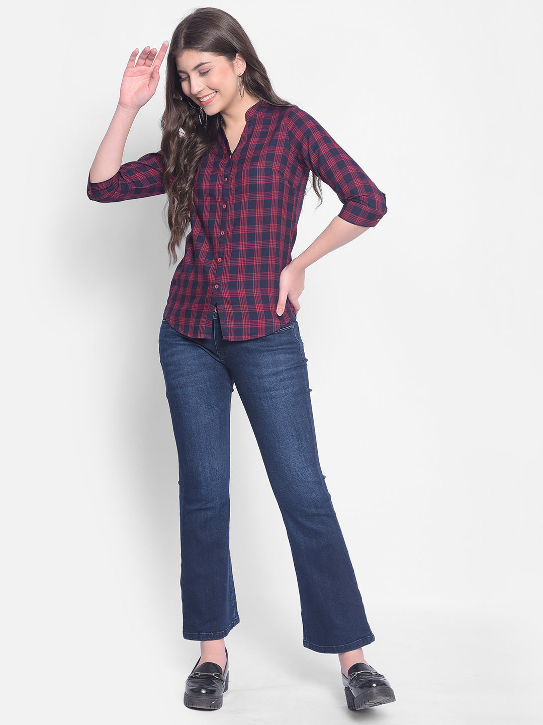 Red Checked Shirt-Women Shirts-Crimsoune Club