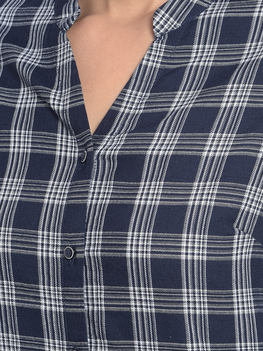 Navy Blue Checked Shirts-Women Shirts-Crimsoune Club
