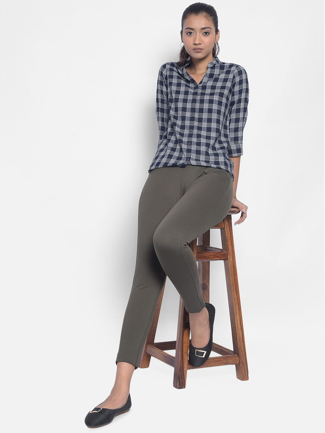 Navy Blue Checked Shirts-Women Shirts-Crimsoune Club