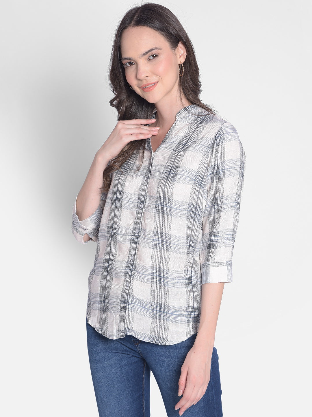 White Checked Shirt-Women Shirts-Crimsoune Club