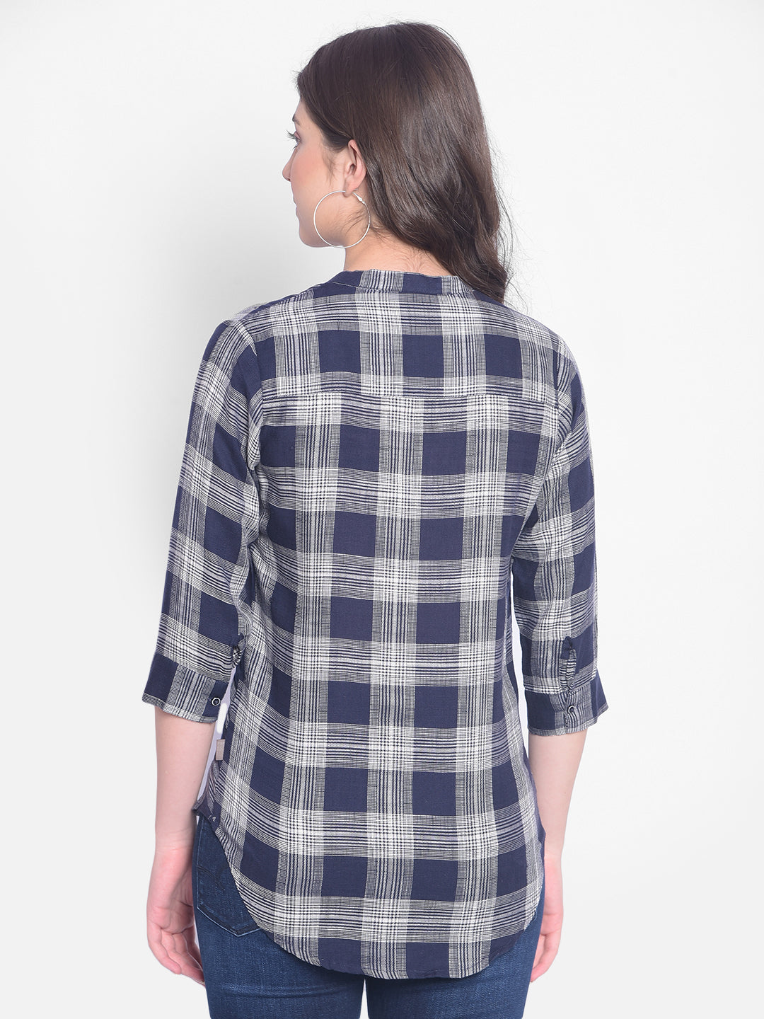 Navy Blue Checked Shirt-Women Shirts-Crimsoune Club