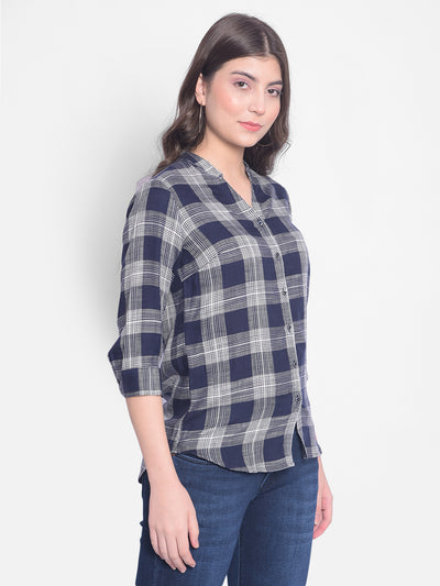 Navy Blue Checked Shirt-Women Shirts-Crimsoune Club