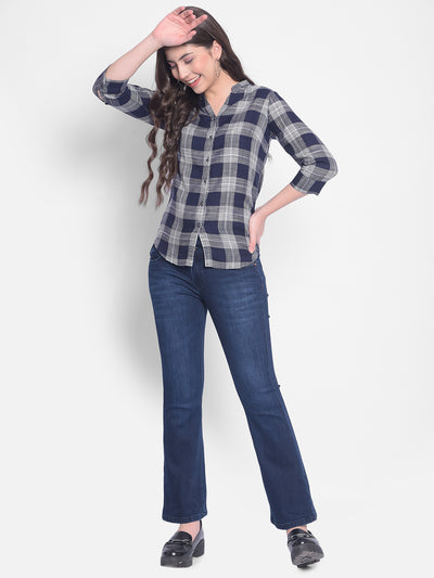 Navy Blue Checked Shirt-Women Shirts-Crimsoune Club