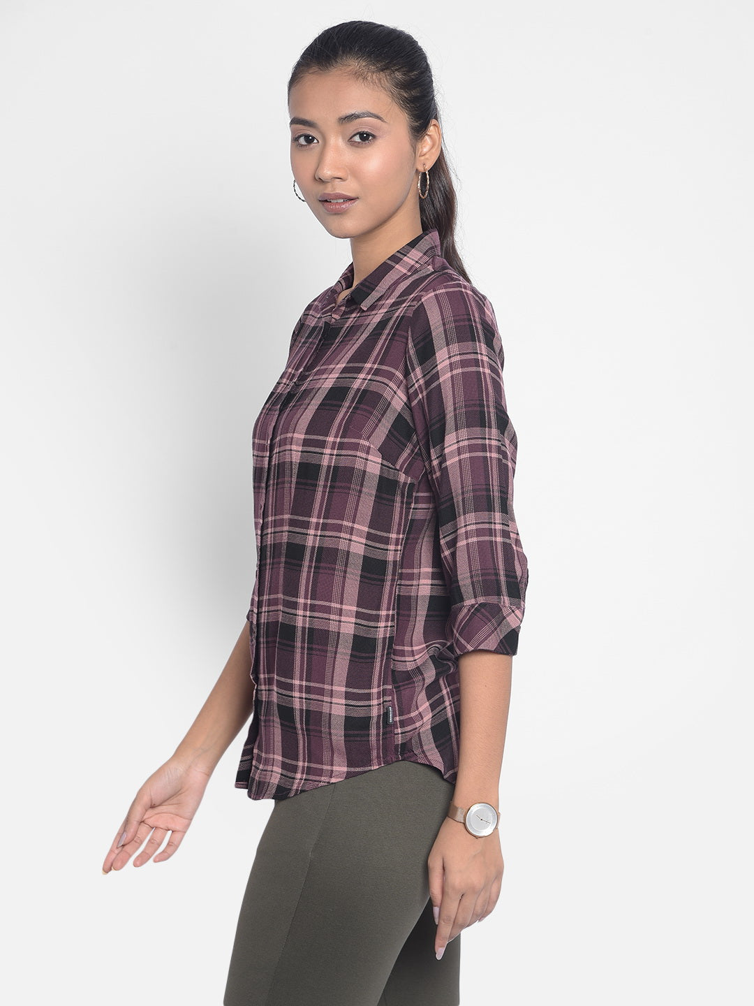 Brown Checked Shirts-Women Shirts-Crimsoune Club