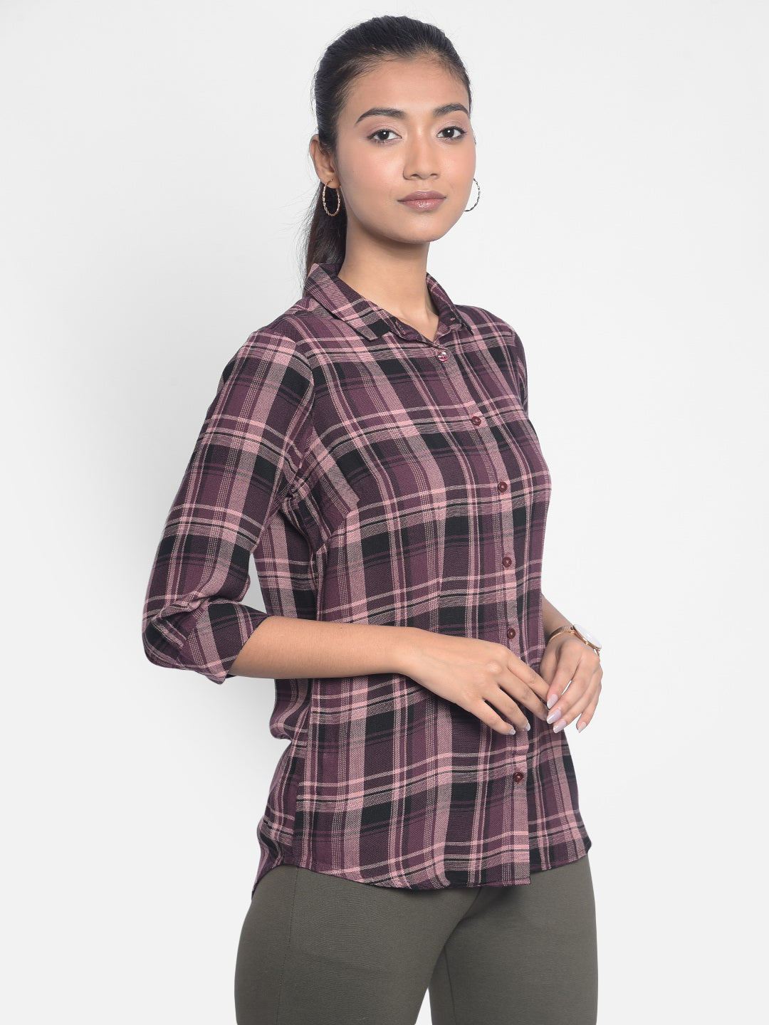 Brown Checked Shirts-Women Shirts-Crimsoune Club