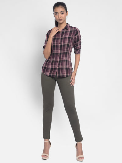 Brown Checked Shirts-Women Shirts-Crimsoune Club