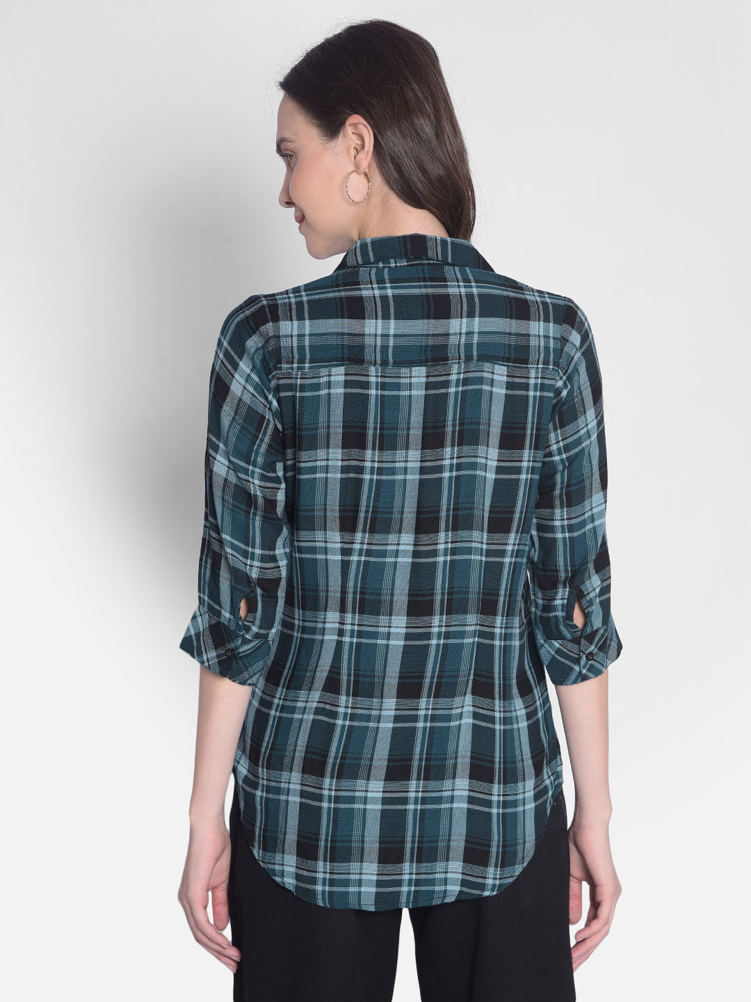 Green Checked Shirt-Women Shirts-Crimsoune Club