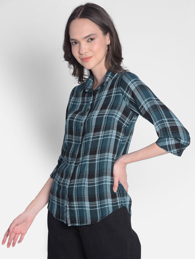 Green Checked Shirt-Women Shirts-Crimsoune Club