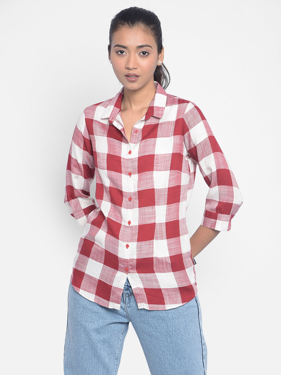 Red Checked Shirts-Women Shirts-Crimsoune Club