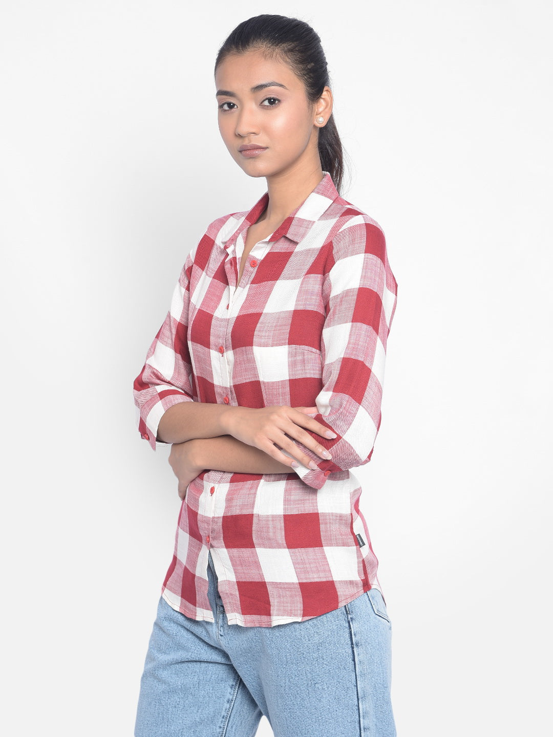 Red Checked Shirts-Women Shirts-Crimsoune Club