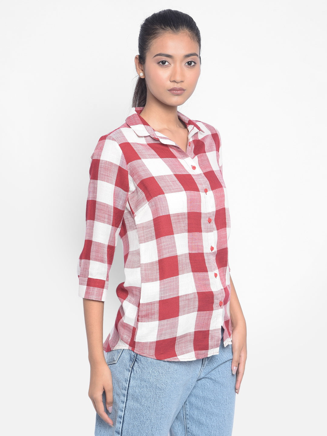 Red Checked Shirts-Women Shirts-Crimsoune Club