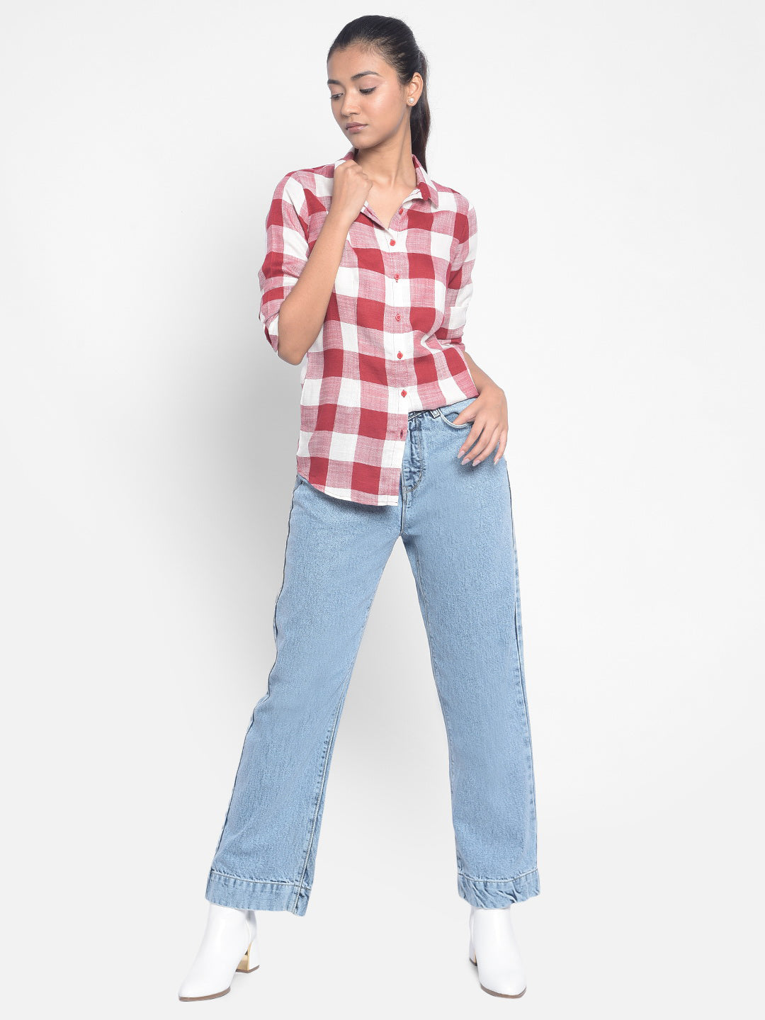 Red Checked Shirts-Women Shirts-Crimsoune Club