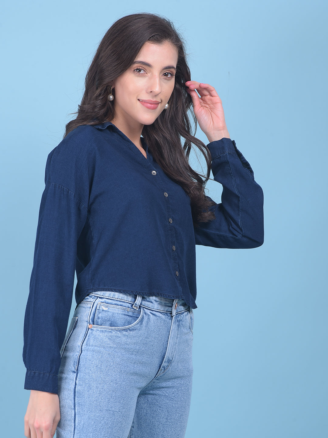 Navy Blue Shirt-Women Shirts-Crimsoune Club