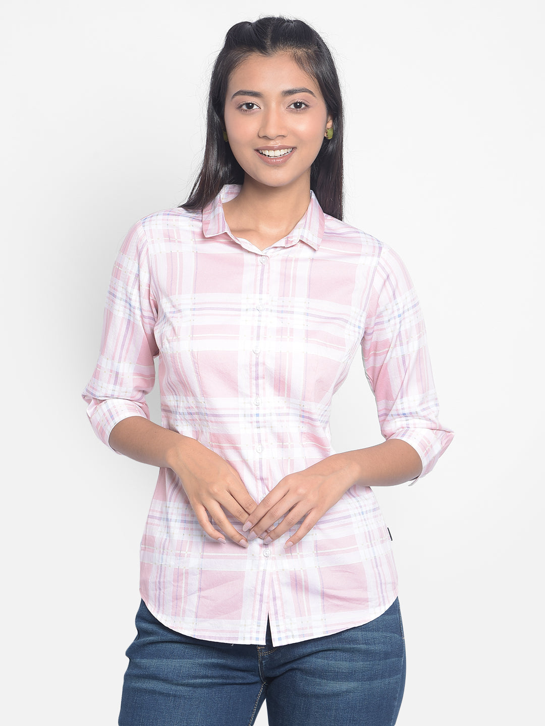 Pink Checked Shirts-Women Shirts-Crimsoune Club