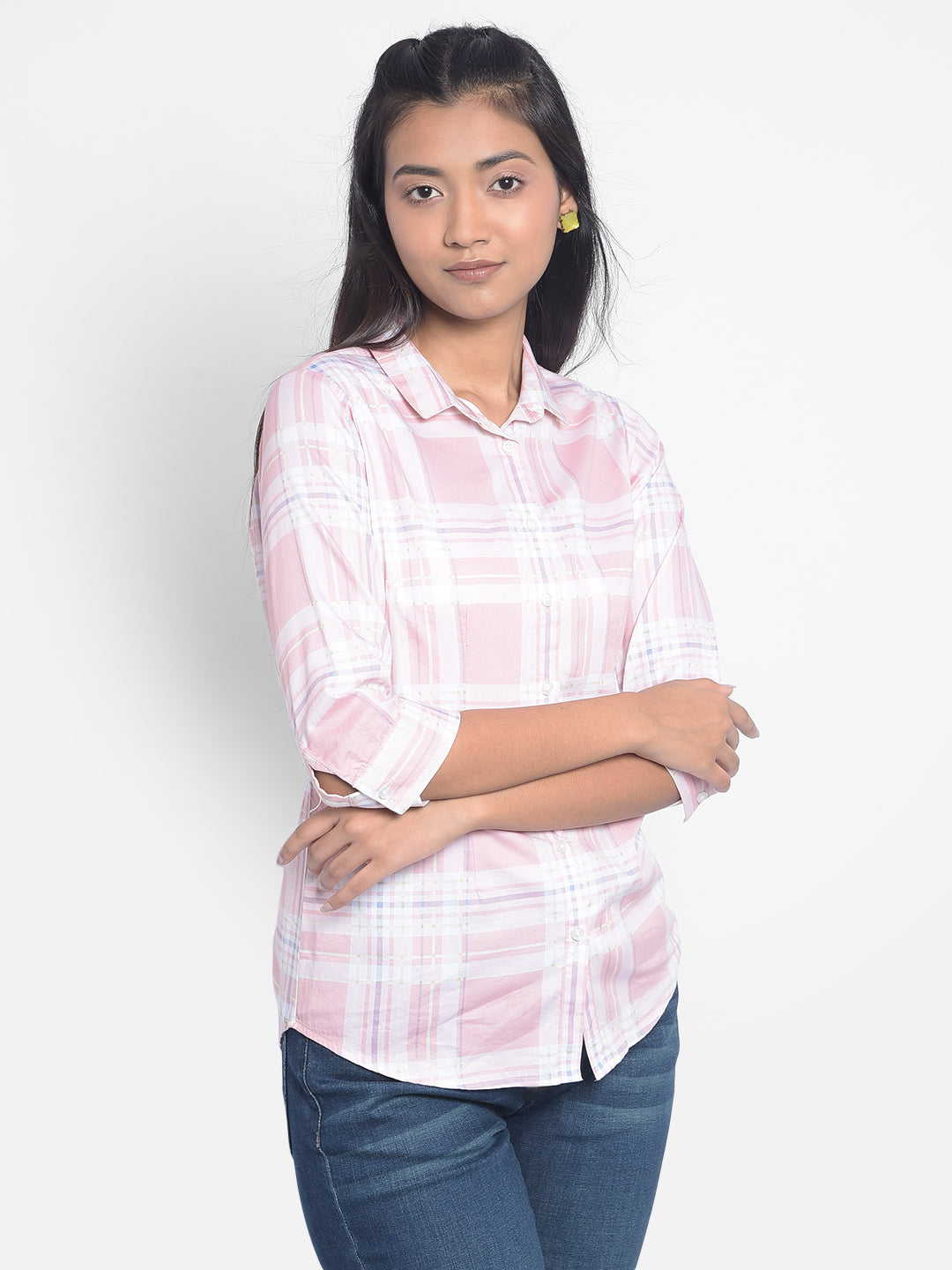 Pink Checked Shirts-Women Shirts-Crimsoune Club