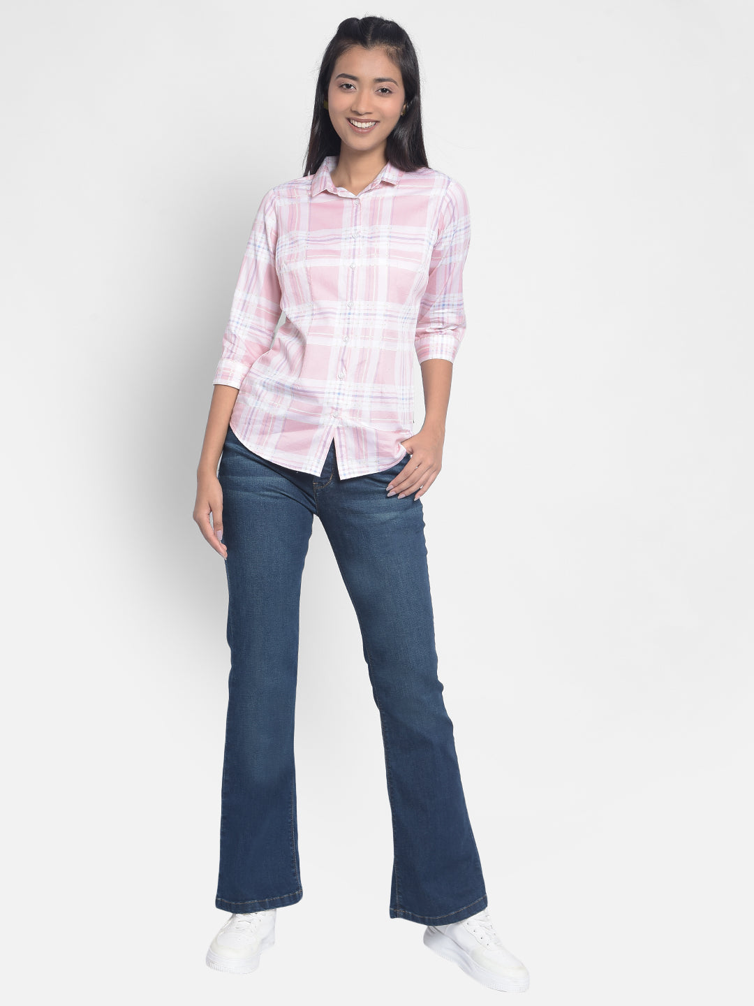 Pink Checked Shirts-Women Shirts-Crimsoune Club