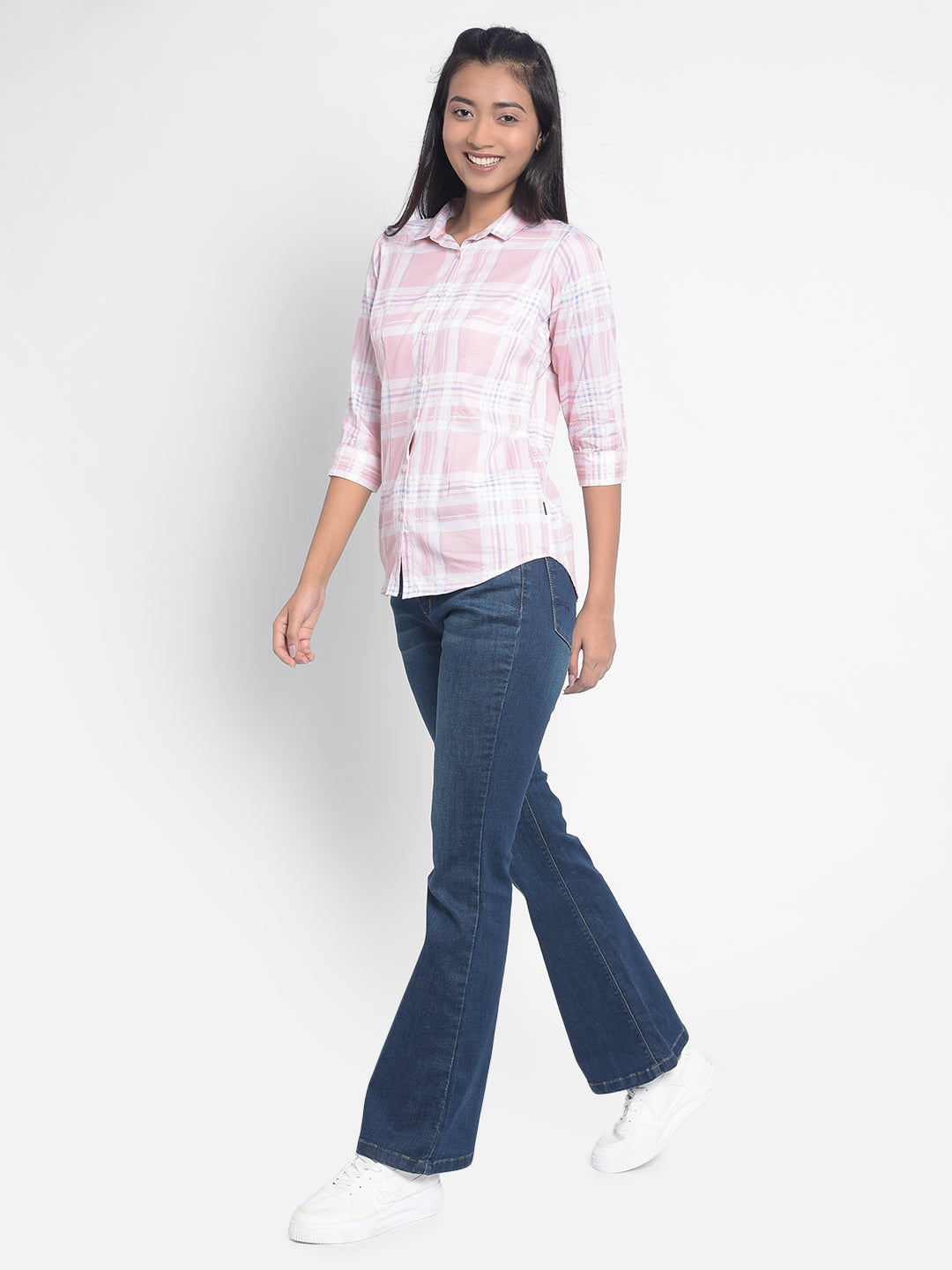 Pink Checked Shirts-Women Shirts-Crimsoune Club