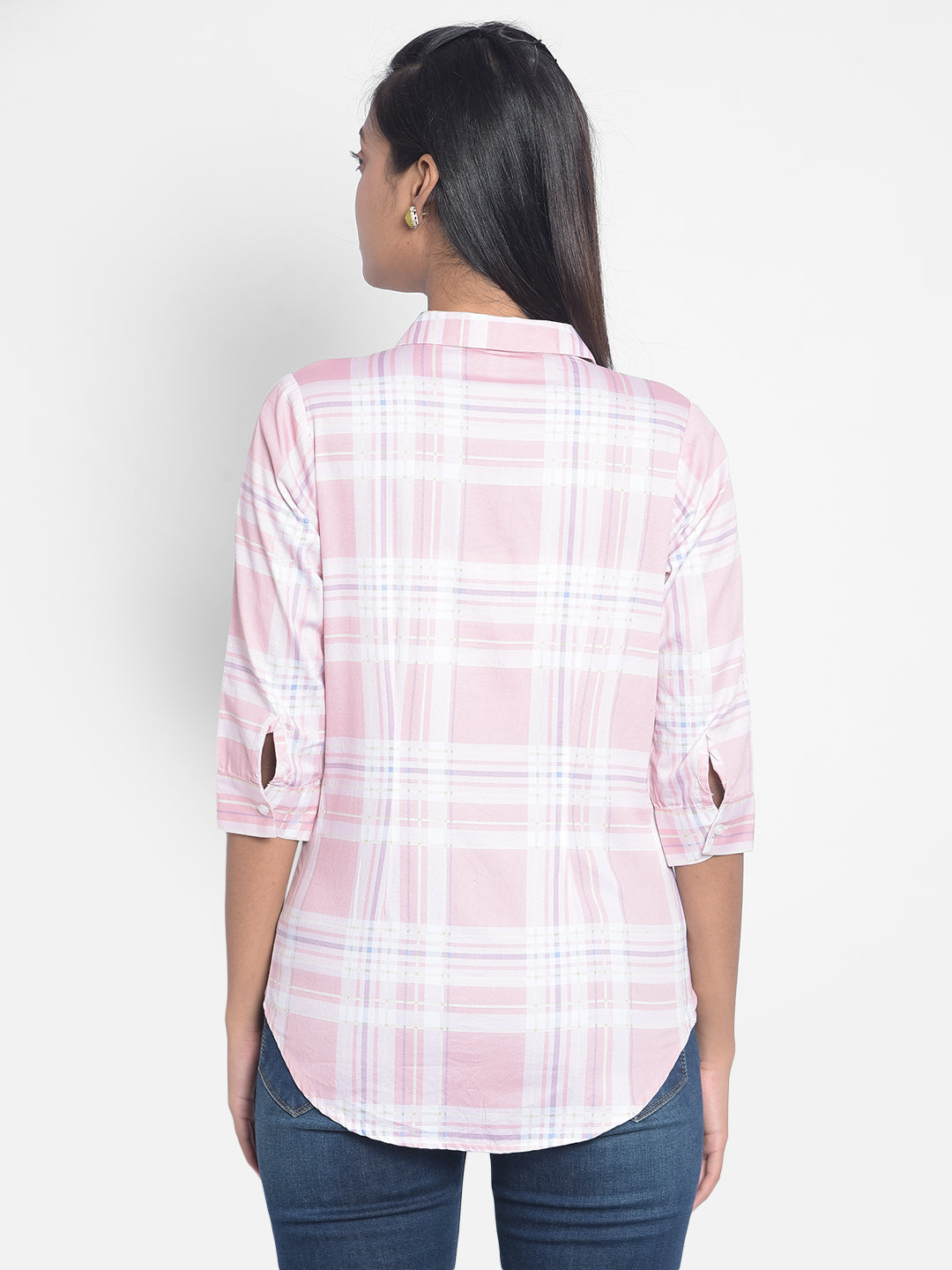 Pink Checked Shirts-Women Shirts-Crimsoune Club