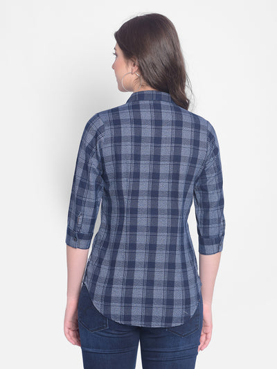 Navy Blue Checked Shirt-Women Shirts-Crimsoune Club