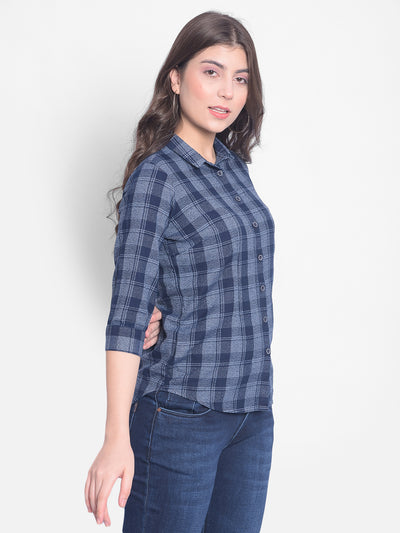 Navy Blue Checked Shirt-Women Shirts-Crimsoune Club