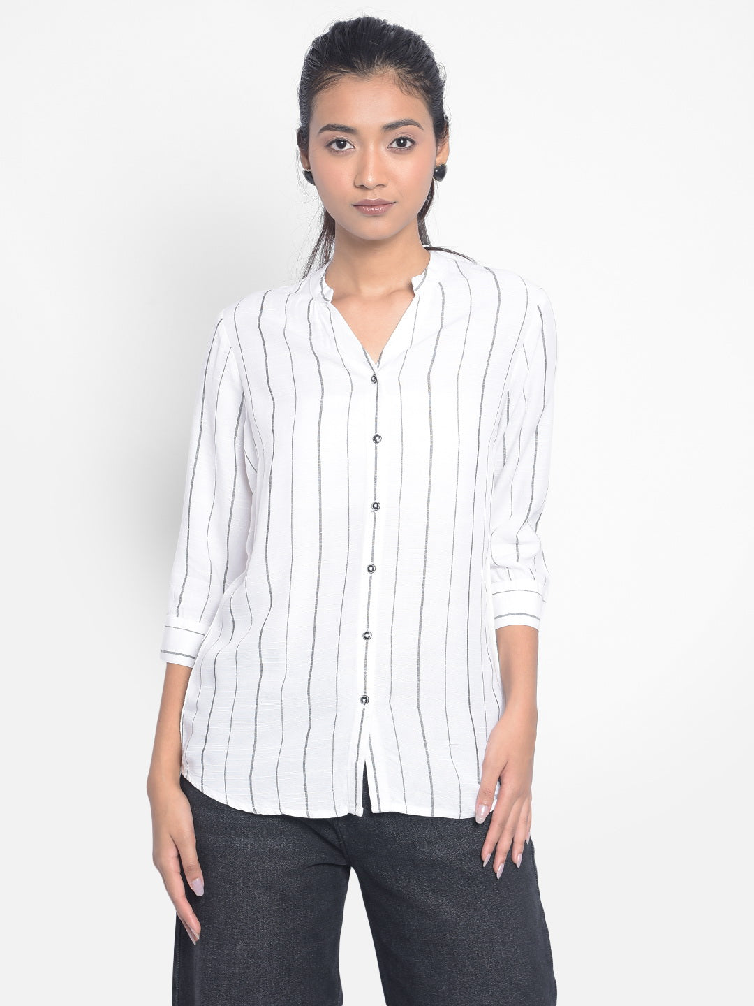 White Striped Shirts-Women Shirts-Crimsoune Club