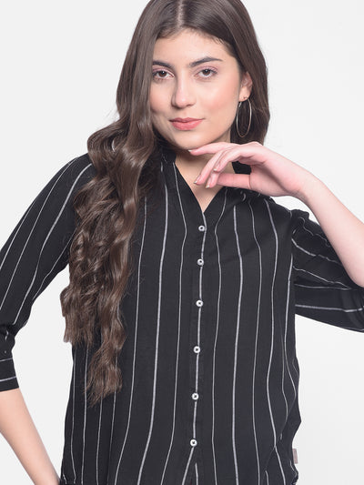 Black Striped Shirt-Women Shirts-Crimsoune Club