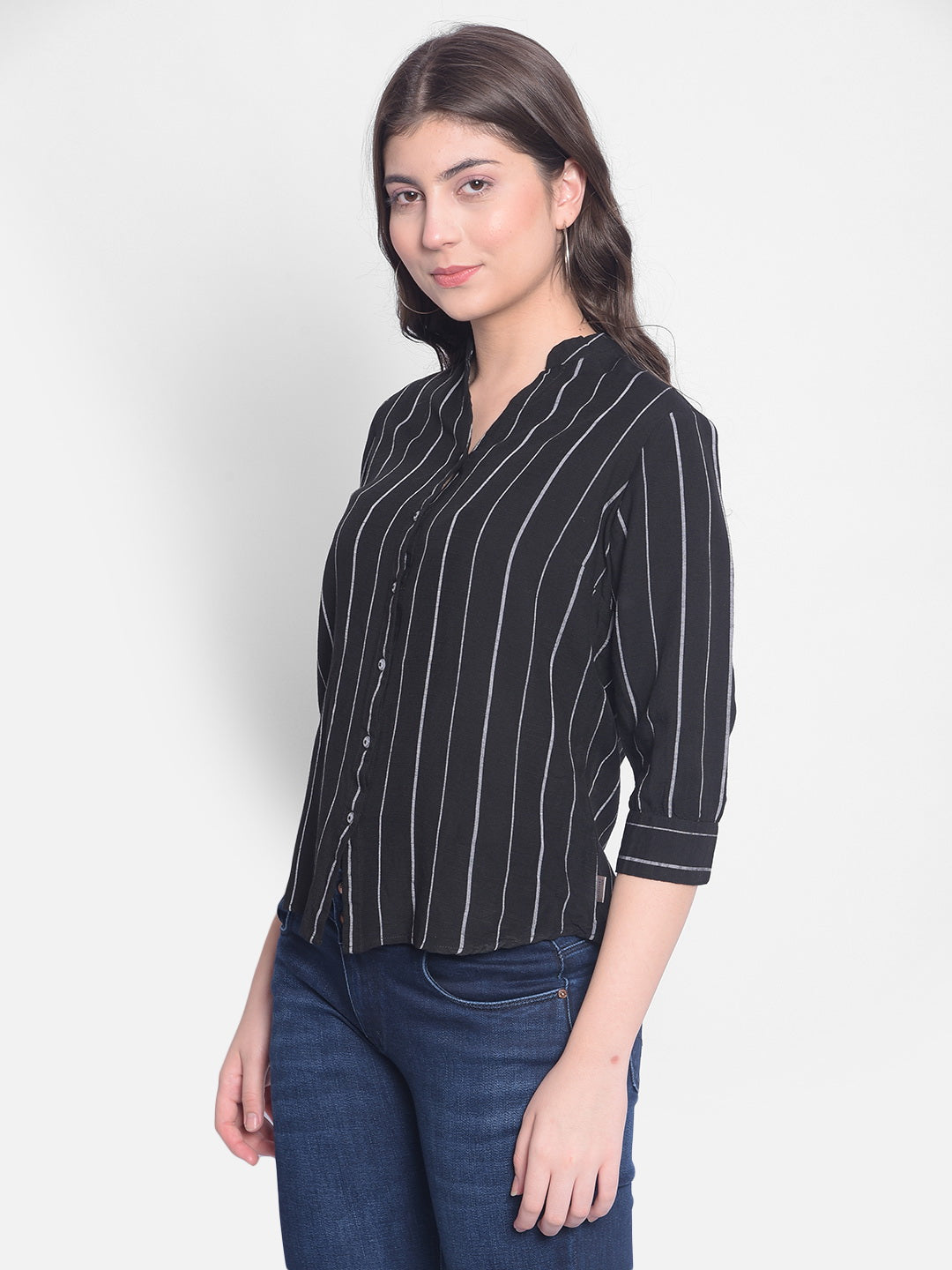 Black Striped Shirt-Women Shirts-Crimsoune Club