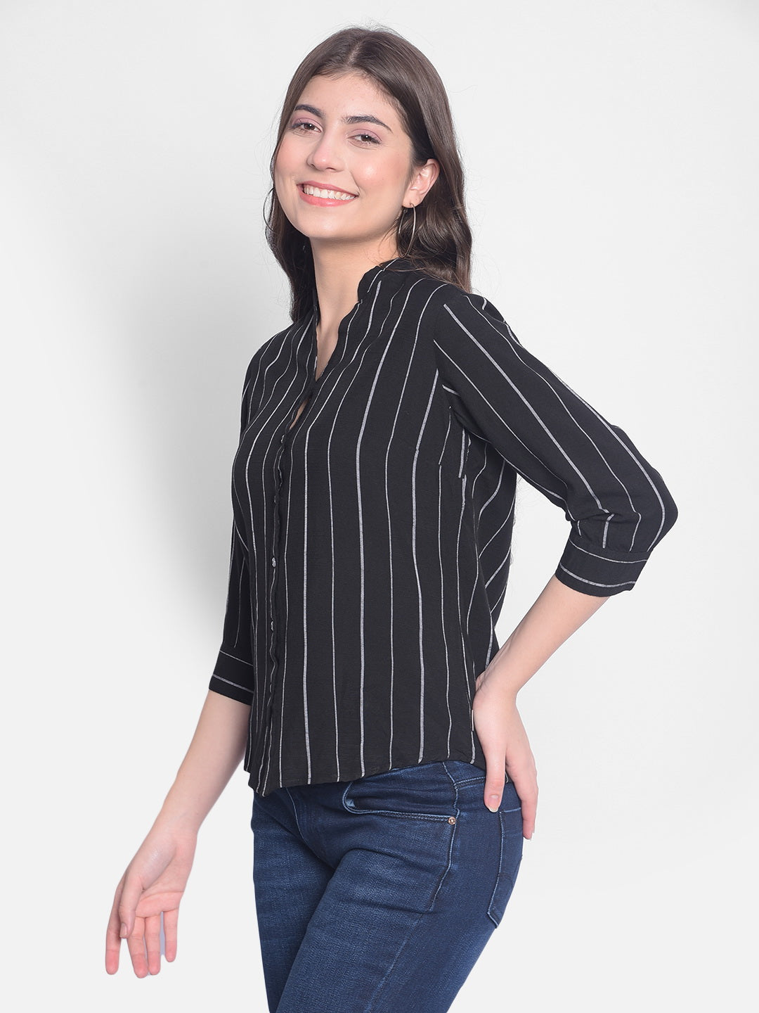 Black Striped Shirt-Women Shirts-Crimsoune Club