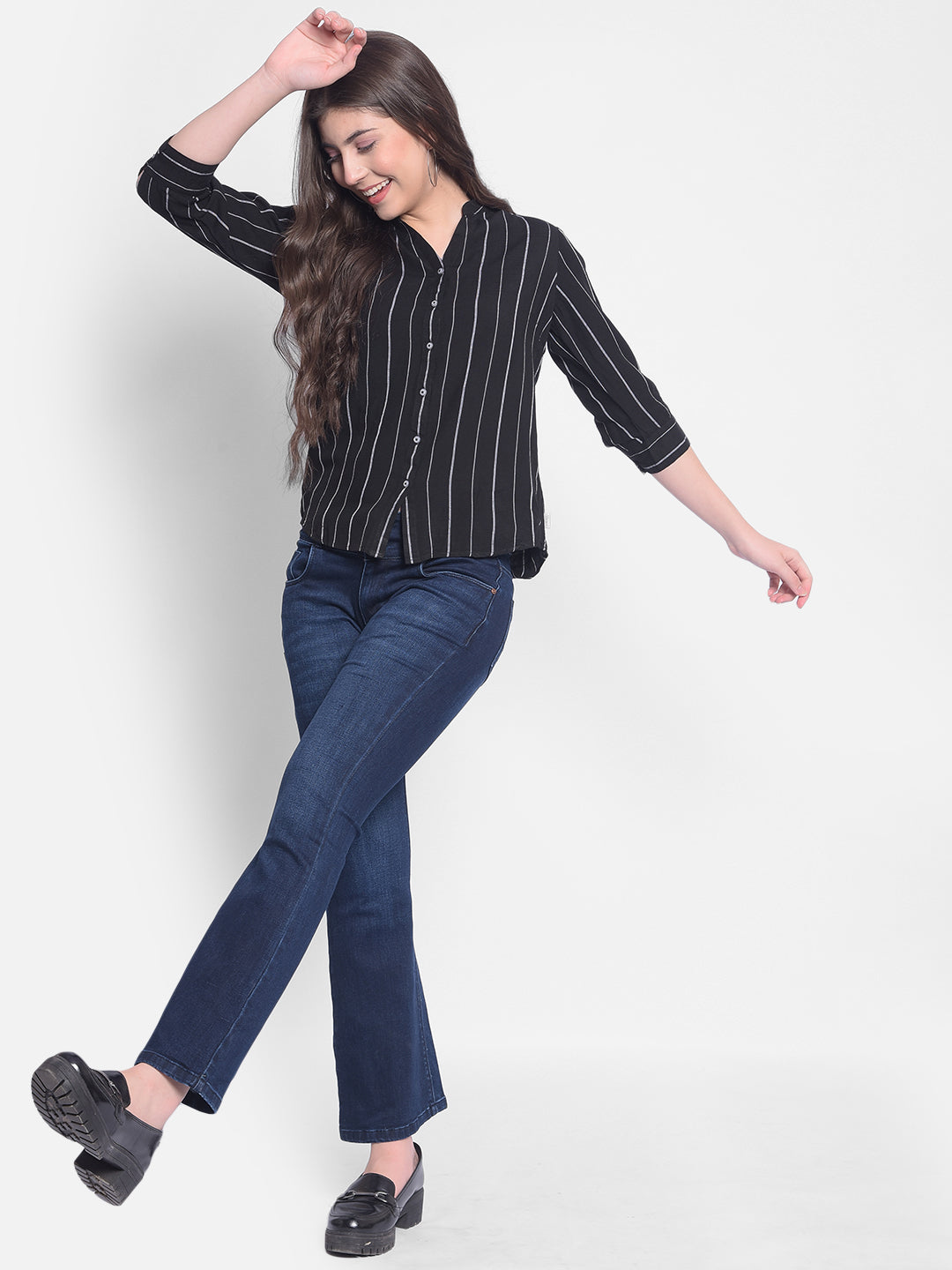 Black Striped Shirt-Women Shirts-Crimsoune Club