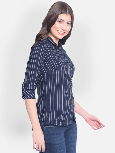 Navy Blue Striped Shirt-Women Shirts-Crimsoune Club