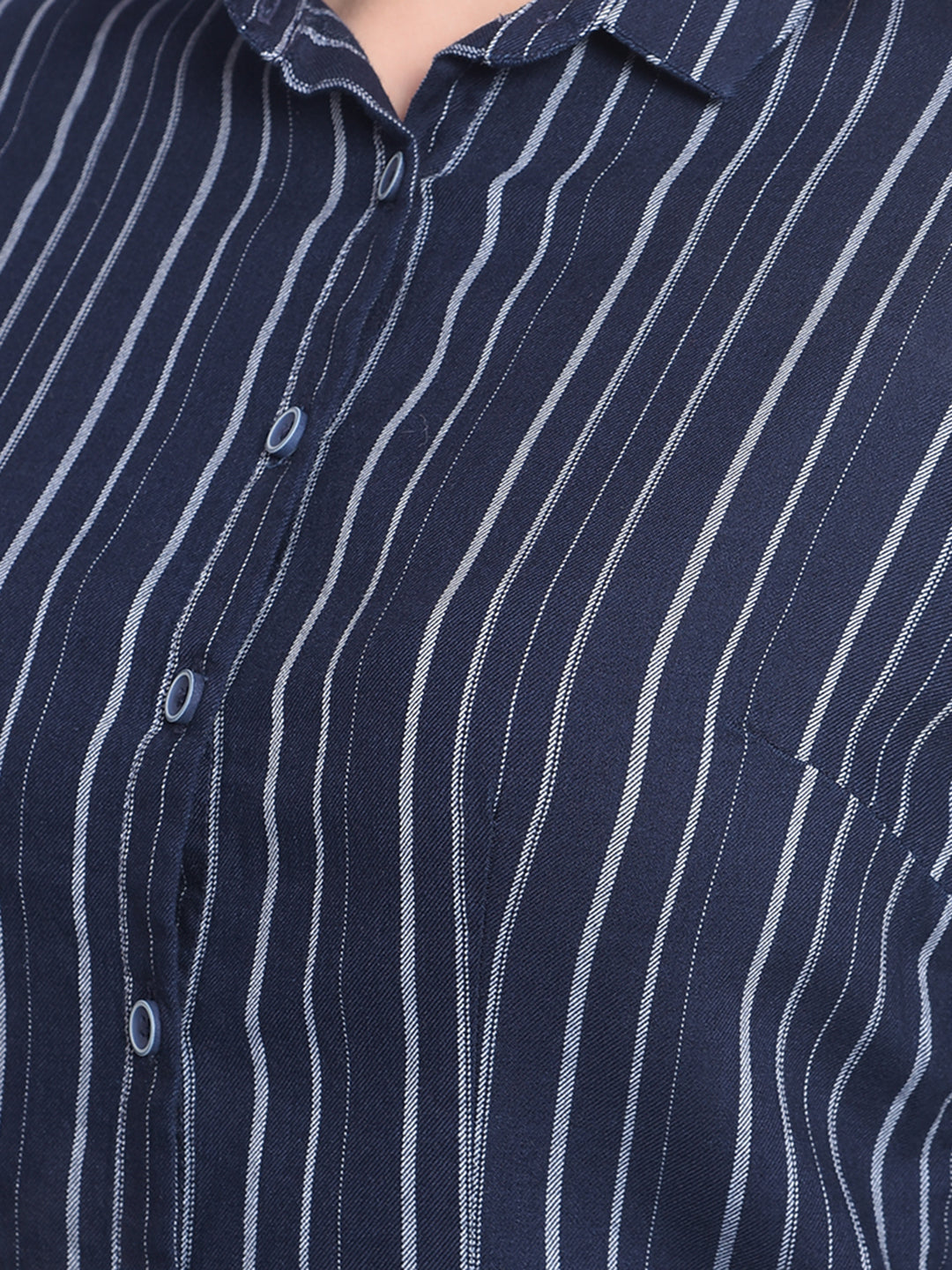 Navy Blue Striped Shirt-Women Shirts-Crimsoune Club