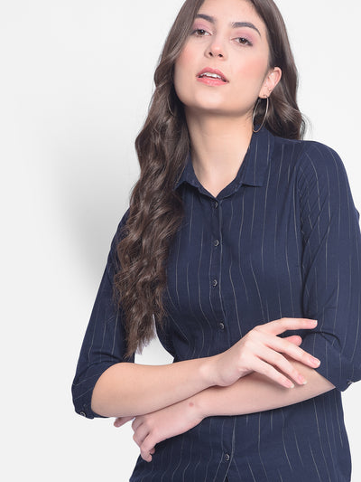 Navy Blue Striped Shirt-Women Shirts-Crimsoune Club