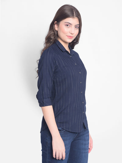 Navy Blue Striped Shirt-Women Shirts-Crimsoune Club