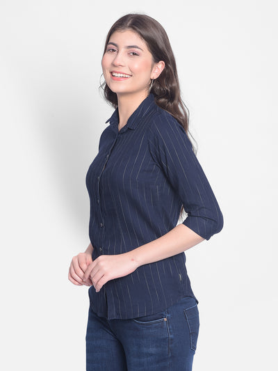 Navy Blue Striped Shirt-Women Shirts-Crimsoune Club