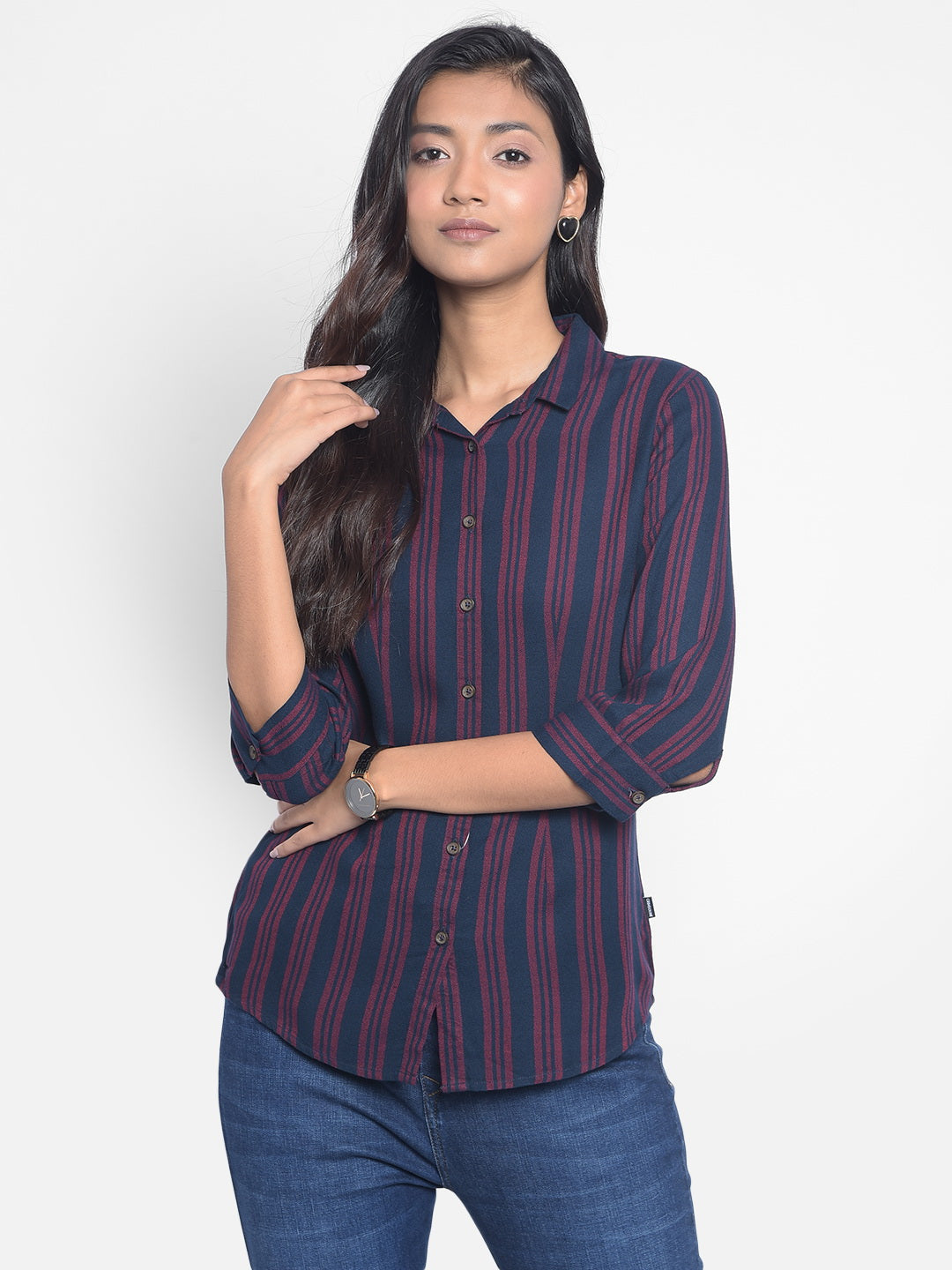 Red Striped Shirts-Women Shirts-Crimsoune Club