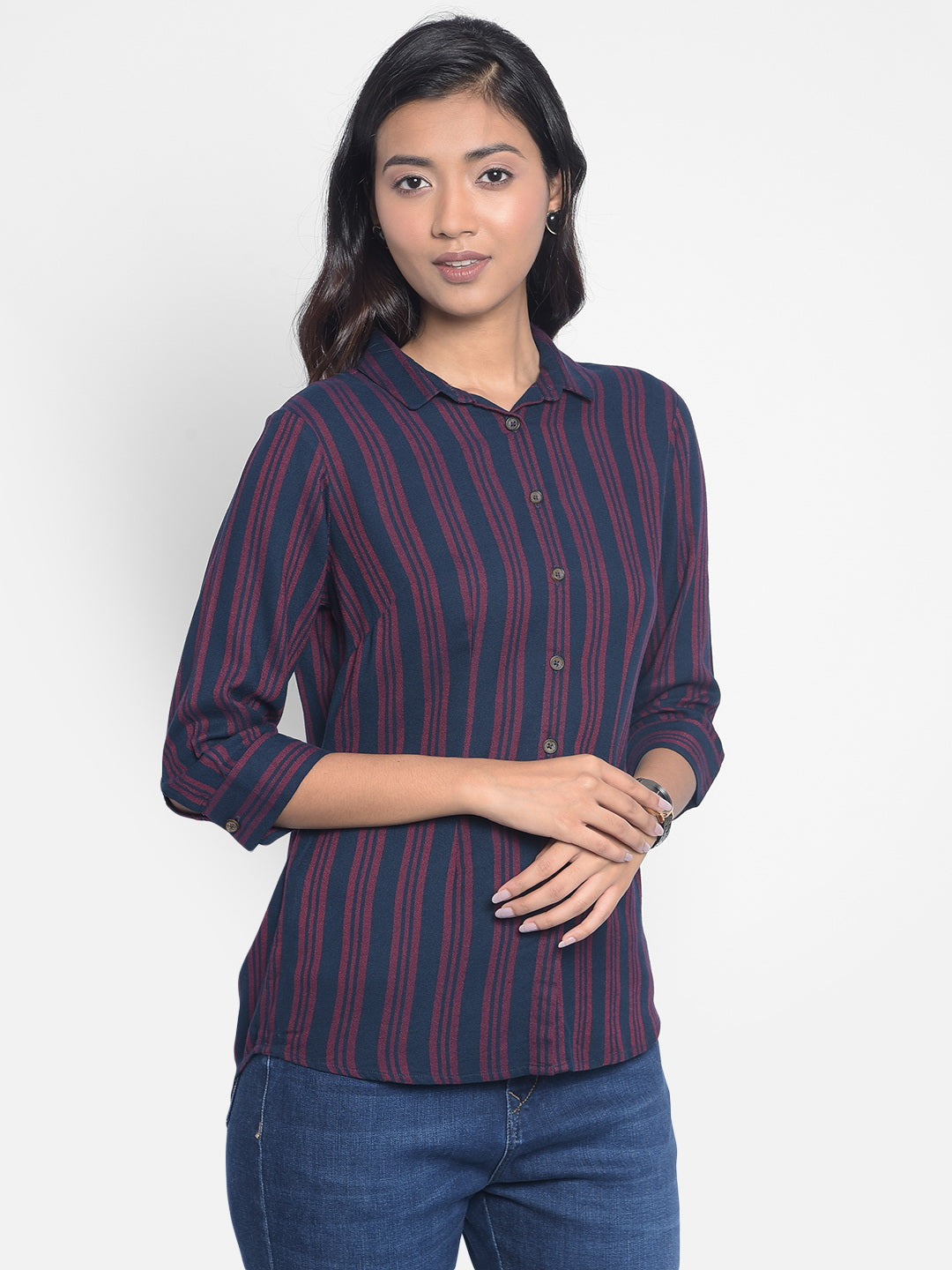 Red Striped Shirts-Women Shirts-Crimsoune Club