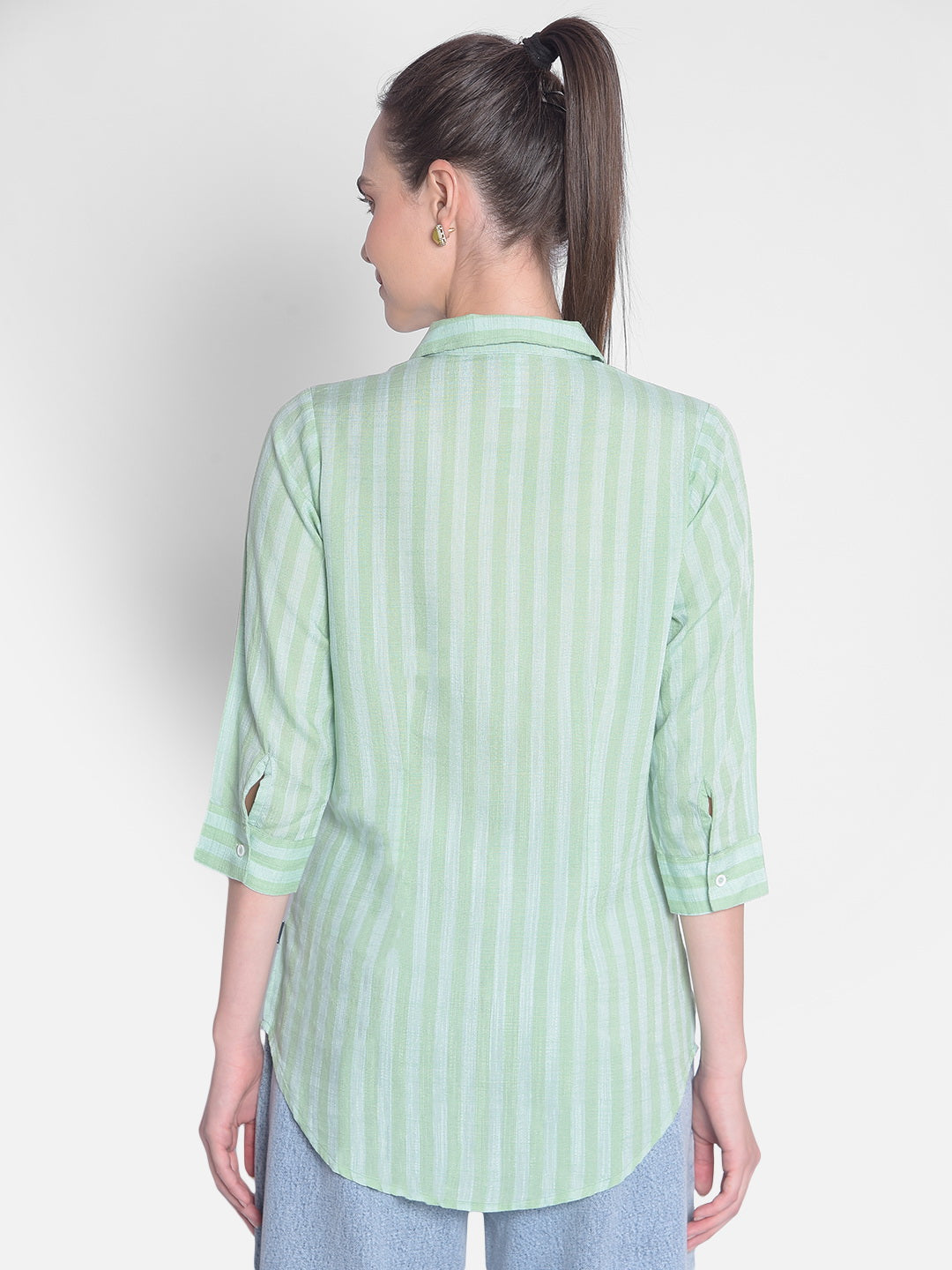 Green Striped Shirt-Women Shirts-Crimsoune Club