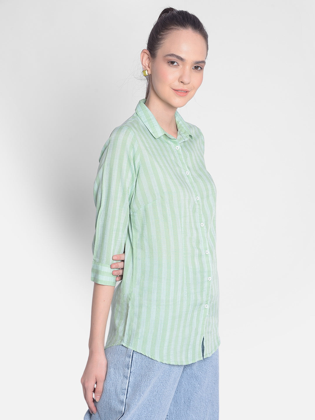 Green Striped Shirt-Women Shirts-Crimsoune Club