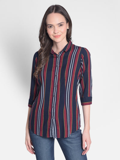 Red Striped Shirt-Women Shirts-Crimsoune Club