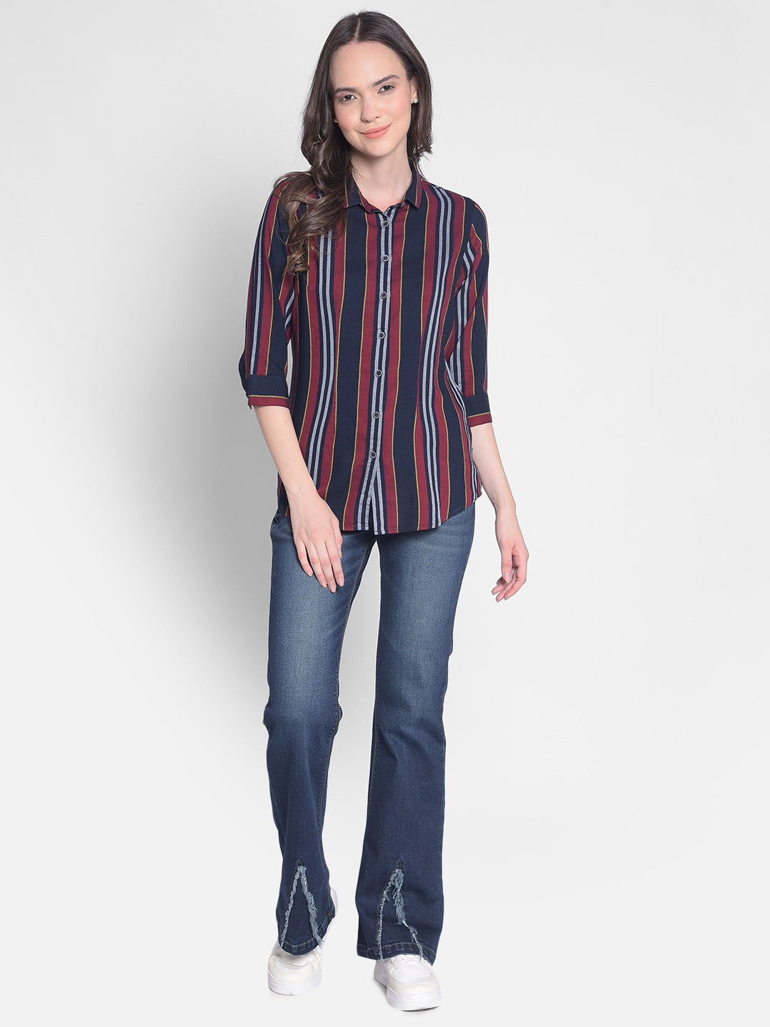 Red Striped Shirt-Women Shirts-Crimsoune Club