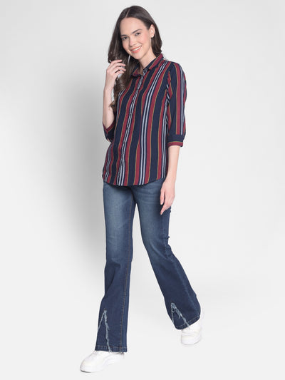 Red Striped Shirt-Women Shirts-Crimsoune Club